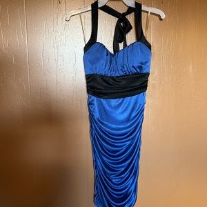 Black and blue halter dress